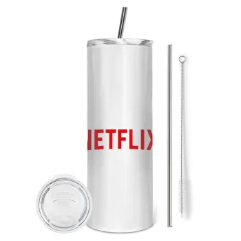 Netflix, Tumbler ποτήρι θερμό από ανοξείδωτο ατσάλι 600ml, με μεταλλικό καλαμάκι & βούρτσα καθαρισμού