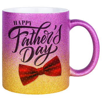Happy father's Days, Κούπα Χρυσή/Ροζ Glitter, κεραμική, 330ml
