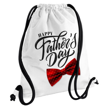 Happy father's Days, Τσάντα πλάτης πουγκί GYMBAG λευκή, με τσέπη (40x48cm) & χονδρά κορδόνια