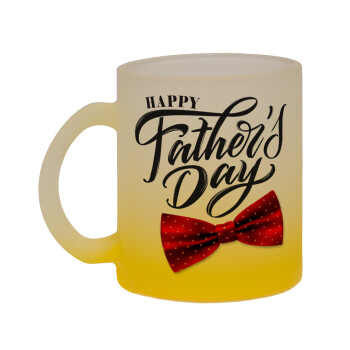 Happy father's Days, Κούπα γυάλινη δίχρωμη με βάση το κίτρινο ματ, 330ml