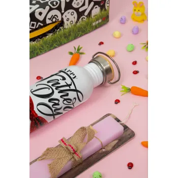 Happy father's Days, Πασχαλινή Λαμπάδα με παγούρι μεταλλικό (620ml, stainless steel) & κερί αρωματικό πλακέ (30cm) (ΡΟΖ)