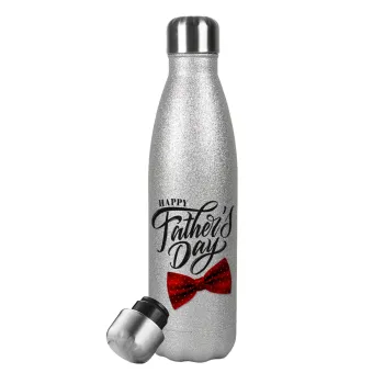 Happy father's Days, Metallic Glitter Silver Thermos Flask (Stainless steel), double-walled, 500ml