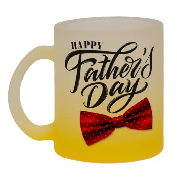 Happy father's Days, Κούπα γυάλινη δίχρωμη με βάση το κίτρινο ματ, 330ml