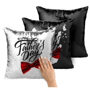 Happy father's Days, Μαξιλάρι καναπέ Μαγικό Μαύρο με πούλιες 40x40cm περιέχεται το γέμισμα