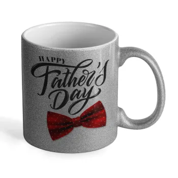 Happy father's Days, Κούπα Ασημένια Glitter που γυαλίζει, κεραμική, 330ml