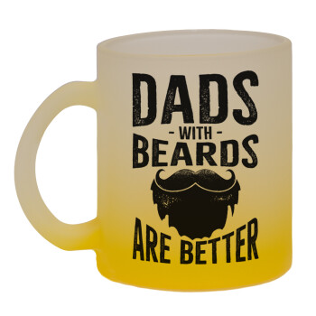 Dad's with beards are better, Κούπα γυάλινη δίχρωμη με βάση το κίτρινο ματ, 330ml