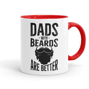 Dad's with beards are better, Κούπα χρωματιστή κόκκινη, κεραμική, 330ml