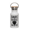 Metallic thermos (Stainless steel) White with wooden lid (bamboo), double-walled, 350ml