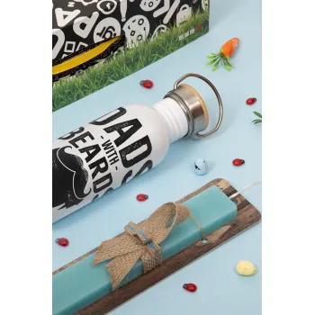 Dad's with beards are better, Πασχαλινή Λαμπάδα με παγούρι μεταλλικό (620ml, stainless steel) & κερί αρωματικό πλακέ (30cm) (ΤΙΡΚΟΥΑΖ)