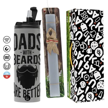 Dad's with beards are better, Πασχαλινή Λαμπάδα με Travel Tumbler θερμό (600ml, BPA free) & κερί αρωματικό πλακέ (30cm) (ΓΚΡΙ)