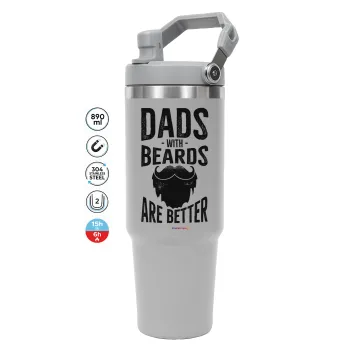 Dad's with beards are better, GREY color, 890ml (30oz) stainless Steel Tumbler with Handle