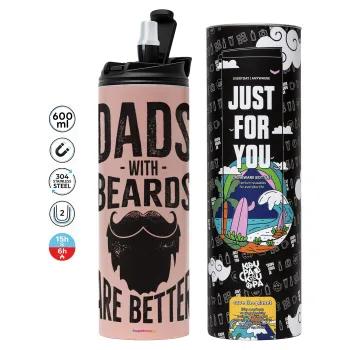 Dad's with beards are better, Tumbler stainless steel PINK 600ml