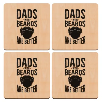 Dad's with beards are better, ΣΕΤ x4 Σουβέρ ξύλινα τετράγωνα plywood (9cm)
