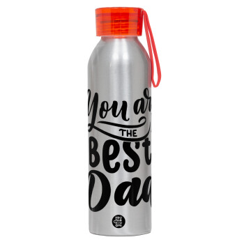 You are the best Dad, Αλουμινένιο Αθλητικό Μπουκάλι 650ml – Ασημί με Κόκκινο Καπάκι και Λουράκι Σιλικόνης