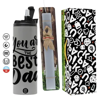 You are the best Dad, Πασχαλινή Λαμπάδα με Travel Tumbler θερμό (600ml, BPA free) & κερί αρωματικό πλακέ (30cm) (ΓΚΡΙ)