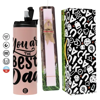 You are the best Dad, Πασχαλινή Λαμπάδα με  ΡΟΖ Travel Tumbler θερμό (600ml, BPA free) & κερί αρωματικό πλακέ (30cm) (ΡΟΖ)