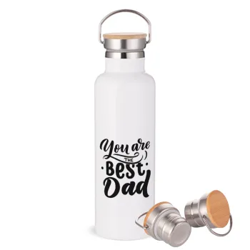 You are the best Dad, Stainless steel White with wooden lid (bamboo), double wall, 750ml