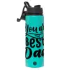 Metallic water bottle with safety lid, 850ml aluminum