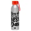 Aluminum Sports Bottle 650ml – Silver with Red Cap and Silicone Strap