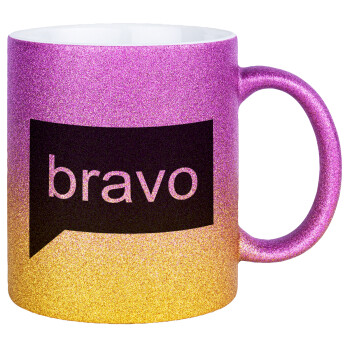Bravo, Κούπα Χρυσή/Ροζ Glitter, κεραμική, 330ml