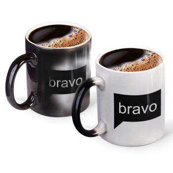 Bravo, Color changing magic Mug, ceramic, 330ml when adding hot liquid inside, the black colour desappears (1 pcs)