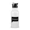 White water bottle with straw, stainless steel 600ml