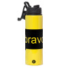 Metallic water bottle with safety lid, 850ml aluminum