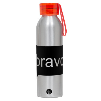Bravo, Aluminum Sports Bottle 650ml – Silver with Red Cap and Silicone Strap