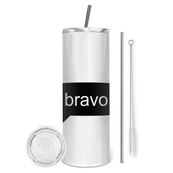 Bravo, Eco friendly ποτήρι θερμό (tumbler) από ανοξείδωτο ατσάλι 600ml, με μεταλλικό καλαμάκι & βούρτσα καθαρισμού