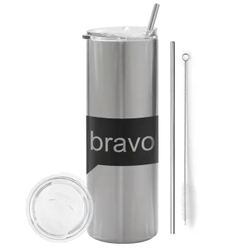 Bravo, Tumbler stainless steel Silver 600ml, with metal straw & cleaning brush