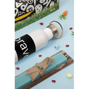 Bravo, Πασχαλινή Λαμπάδα με παγούρι μεταλλικό (620ml, stainless steel) & κερί αρωματικό πλακέ (30cm) (ΤΙΡΚΟΥΑΖ)