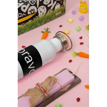 Bravo, Πασχαλινή Λαμπάδα με παγούρι μεταλλικό (620ml, stainless steel) & κερί αρωματικό πλακέ (30cm) (ΡΟΖ)
