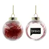 Στολίδι Χριστουγεννιάτικη μπάλα δένδρου διάφανη με κόκκινο γέμισμα 8cm