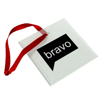 Bravo, Christmas ornament, glass square ornament 9x9cm
