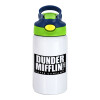 Dunder Mifflin, Inc Paper Company, Παιδικό παγούρι θερμό, ανοξείδωτο, με καλαμάκι ασφαλείας, πράσινο/μπλε (350ml)