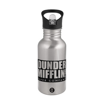 Dunder Mifflin, Inc Paper Company, Water bottle Silver with straw, stainless steel 500ml