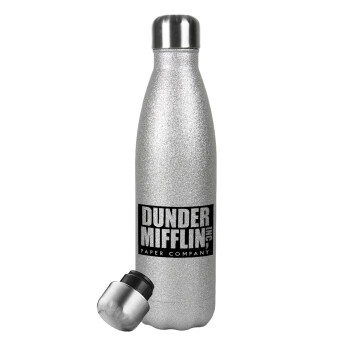 Dunder Mifflin, Inc Paper Company, Μεταλλικό παγούρι θερμός Glitter Aσημένιο (Stainless steel), διπλού τοιχώματος, 500ml