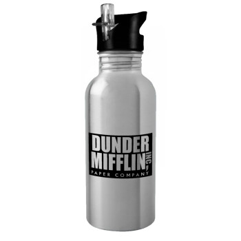 Dunder Mifflin, Inc Paper Company, Παγούρι νερού Ασημένιο με καλαμάκι, ανοξείδωτο ατσάλι 600ml