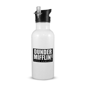 Dunder Mifflin, Inc Paper Company, Παγούρι νερού Λευκό με καλαμάκι, ανοξείδωτο ατσάλι 600ml