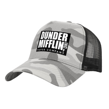 Dunder Mifflin, Inc Paper Company, Adult Structured Trucker Hat, with Mesh, (Camouflage) Army Camo (100% COTTON, ADULT, UNISEX, ONE SIZE)