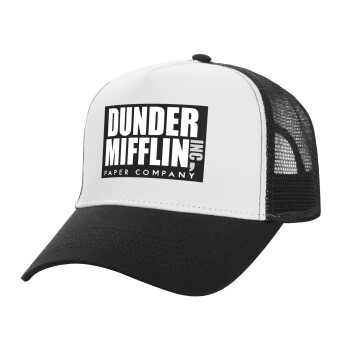 Dunder Mifflin, Inc Paper Company, Καπέλο Ενηλίκων Structured Trucker, με Δίχτυ, ΛΕΥΚΟ/ΜΑΥΡΟ (100% ΒΑΜΒΑΚΕΡΟ, ΕΝΗΛΙΚΩΝ, UNISEX, ONE SIZE)