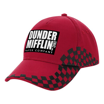 Dunder Mifflin, Inc Paper Company, Καπέλο Ενηλίκων Ultimate ΚΟΚΚΙΝΟ/ΜΑΥΡΟ RACING με Σκρατς, (100% ΒΑΜΒΑΚΕΡΟ DRILL, ΕΝΗΛΙΚΩΝ, UNISEX, ONE SIZE)