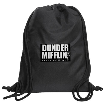 Dunder Mifflin, Inc Paper Company, Τσάντα πλάτης πουγκί GYMBAG Μαύρη, με τσέπη (40x48cm) & χονδρά κορδόνια