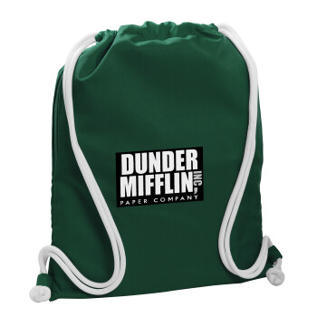 Dunder Mifflin, Inc Paper Company, Τσάντα πλάτης πουγκί GYMBAG BOTTLE GREEN, με τσέπη (40x48cm) & χονδρά λευκά κορδόνια