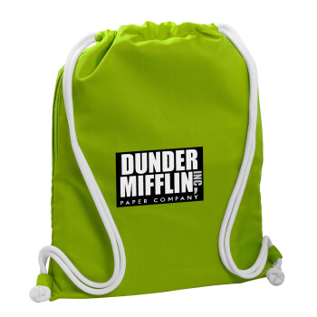Dunder Mifflin, Inc Paper Company, Τσάντα πλάτης πουγκί GYMBAG LIME GREEN, με τσέπη (40x48cm) & χονδρά κορδόνια
