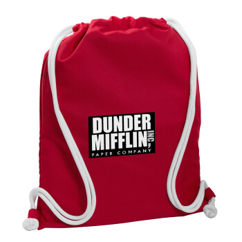 Dunder Mifflin, Inc Paper Company, Τσάντα πλάτης πουγκί GYMBAG Κόκκινη, με τσέπη (40x48cm) & χονδρά κορδόνια