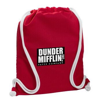 Dunder Mifflin, Inc Paper Company, Backpack pouch GYMBAG Red, with pocket (40x48cm) & thick cords