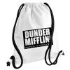Dunder Mifflin, Inc Paper Company, Τσάντα πλάτης πουγκί GYMBAG λευκή, με τσέπη (40x48cm) & χονδρά κορδόνια