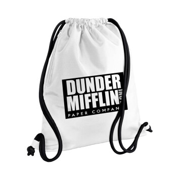 Dunder Mifflin, Inc Paper Company, Backpack pouch GYMBAG white, with pocket (40x48cm) & thick cords