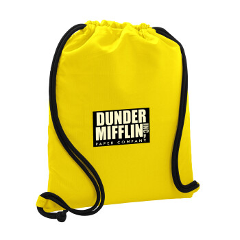 Dunder Mifflin, Inc Paper Company, Τσάντα πλάτης πουγκί GYMBAG Κίτρινη, με τσέπη (40x48cm) & χονδρά κορδόνια